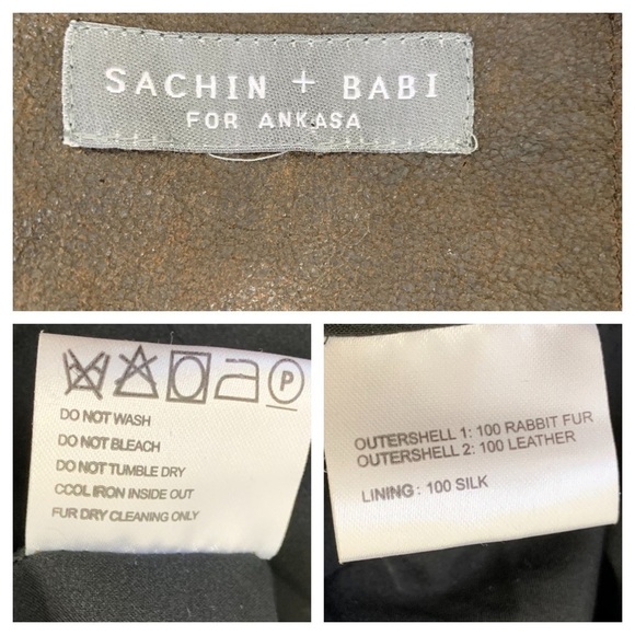Sachin + Babi Leather Rabbit Fur Silk Jacket Brown Asymmetrical Zip - Picture 3 of 15